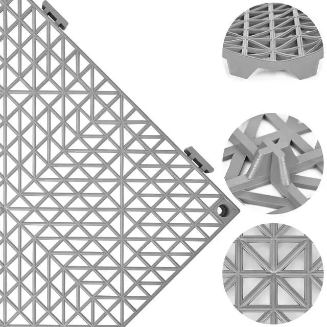 Alt view image 3 of 6 - Modular Interlocking Cushion 12P 11.8" x 11.8" Interlocking Rubber Floor Drain Holes Non-Slip Splicing Drainage Mats for Deck, Shower, Kitchen, Drain Pool, Sauna Bath, Indoor Outdoor (Grey)