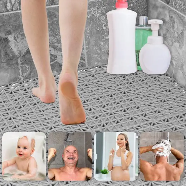 Alt view image 5 of 6 - Modular Interlocking Cushion 12P 11.8" x 11.8" Interlocking Rubber Floor Drain Holes Non-Slip Splicing Drainage Mats for Deck, Shower, Kitchen, Drain Pool, Sauna Bath, Indoor Outdoor (Grey)