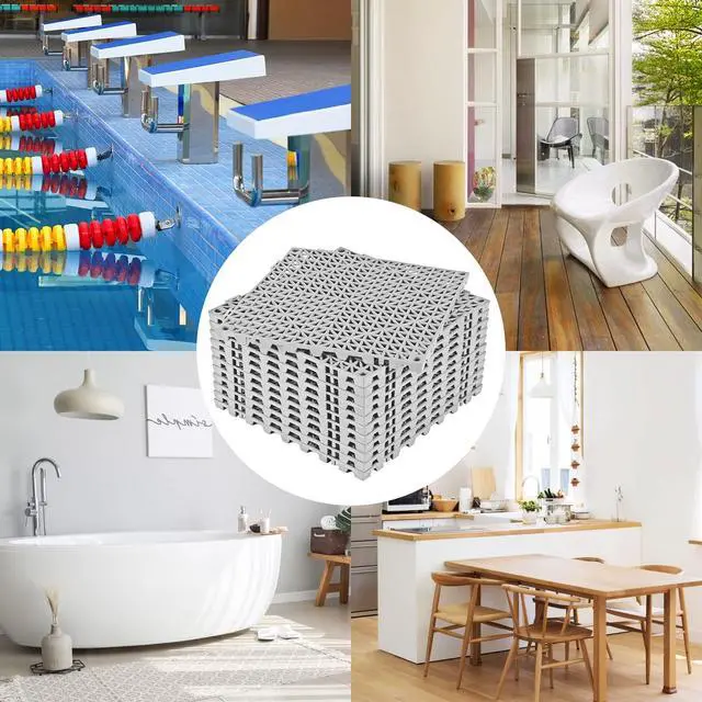 Alt view image 6 of 6 - Modular Interlocking Cushion 12P 11.8" x 11.8" Interlocking Rubber Floor Drain Holes Non-Slip Splicing Drainage Mats for Deck, Shower, Kitchen, Drain Pool, Sauna Bath, Indoor Outdoor (Grey)