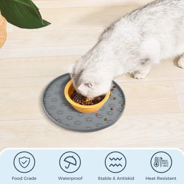 Alt view image 6 of 7 - Silicone Pet Food Mat Dog Cat Feeding Bowl Mats Grey