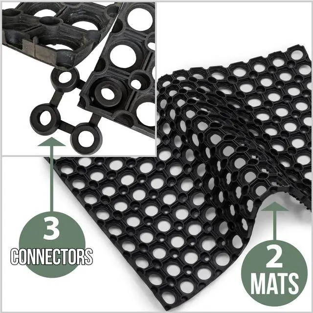 Alt view image 2 of 6 - Interlocking Rubber Drainage Floor Mat - Anti-Fatigue - 24 x 16 inches - 2 Mats