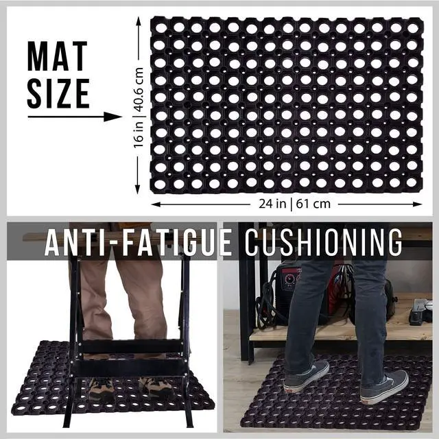 Alt view image 5 of 6 - Interlocking Rubber Drainage Floor Mat - Anti-Fatigue - 24 x 16 inches - 2 Mats