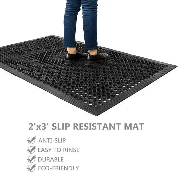Alt view image 2 of 7 - Rubber Floor Mat with Holes, 24''x 36'' Anti-Fatigue/Non-Slip Drainage Mat, for Industrial Kitchen Restaurant Bar Bathroom, Indoor/Outdoor Cushion