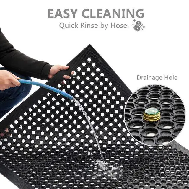 Alt view image 4 of 7 - Rubber Floor Mat with Holes, 24''x 36'' Anti-Fatigue/Non-Slip Drainage Mat, for Industrial Kitchen Restaurant Bar Bathroom, Indoor/Outdoor Cushion