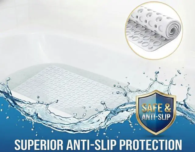 Alt view image 3 of 7 - Nonslip Bath Tub Shower Mat with Suction Cups, Extra Soft TPE Bath Mat for Kids, Bathtub Bathroom Mats, Machine Washable, Smooth/Non-Textured Tubs Only, 30L x 17W Inch(White)