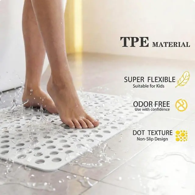 Alt view image 7 of 7 - Nonslip Bath Tub Shower Mat with Suction Cups, Extra Soft TPE Bath Mat for Kids, Bathtub Bathroom Mats, Machine Washable, Smooth/Non-Textured Tubs Only, 30L x 17W Inch(White)