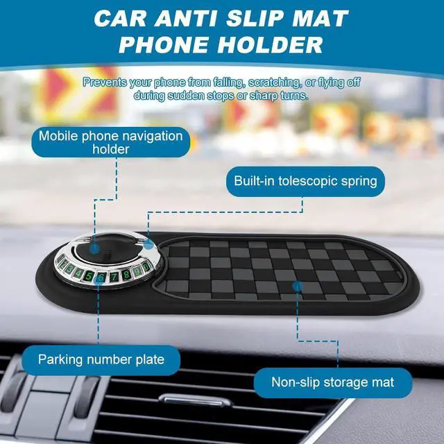 Alt view image 3 of 7 - Multifunction Car Anti-Slip Mat, Car Dashboard Mobile Phone Holder, Anti Slip Mat Phone Holder and Temporary Parking Number Pad - Secure Storage for Sunglasses, Keys, Gadgets