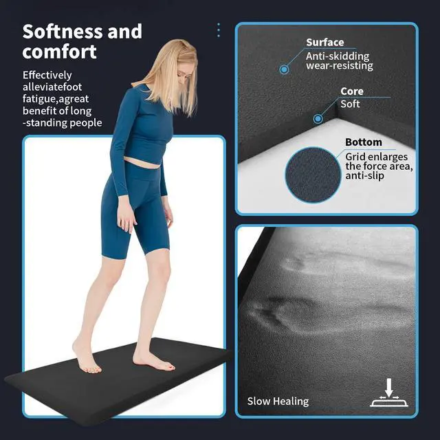 Alt view image 5 of 7 - Anti Fatigue Mat - 1/2 Inch Cushioned Kitchen Mat -Comfort & Non Slip Cushion for Standing Desk, Office or Garage Floor (17.3"x28", Black)