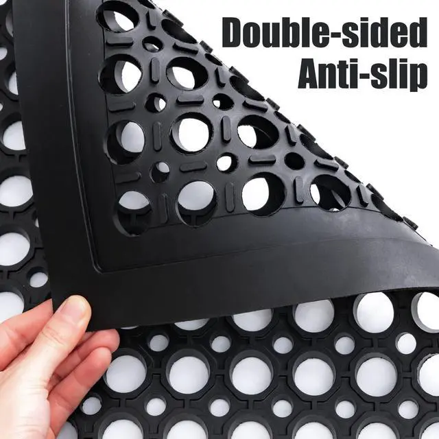 Alt view image 6 of 6 - Anti Fatigue Rubber Floor Mats Restaurant Kitchen Rubber Drainage Mat Out Door Mats Durable Non-Slip Bar Floor Mat Utility Mat Indoor Outdoor Wet Area Use 24" x 36" Black