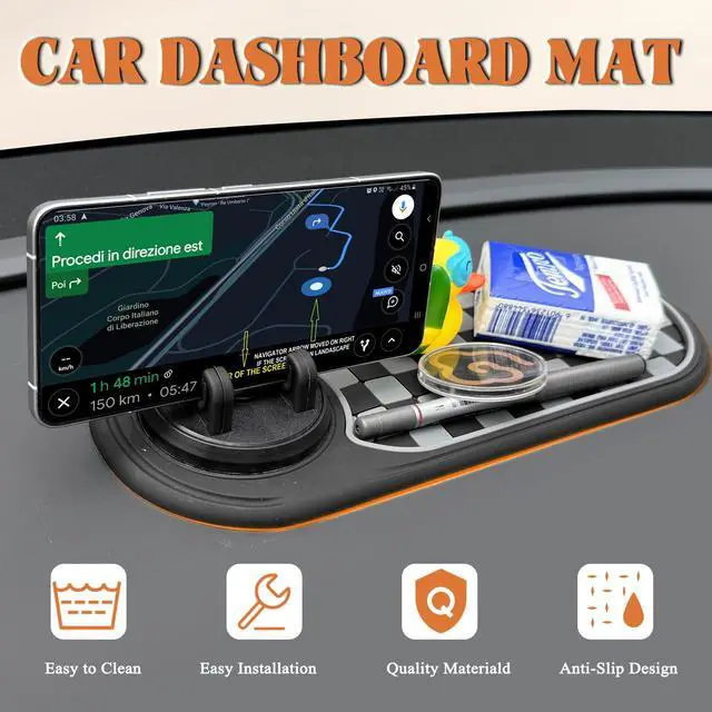 Alt view image 2 of 7 - Multifunctional Car Anti-Slip Mat with 360° Rotating Phone Holder 3 in 1 Anti Slip Mat for Car, Dashboard Mat Anti Slip Pad for Car Dashboard Organizer for Sunglasses, Keys