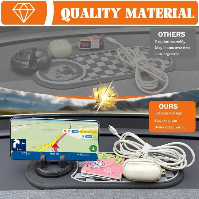 Alt view image 5 of 7 - Multifunctional Car Anti-Slip Mat with 360° Rotating Phone Holder 3 in 1 Anti Slip Mat for Car, Dashboard Mat Anti Slip Pad for Car Dashboard Organizer for Sunglasses, Keys