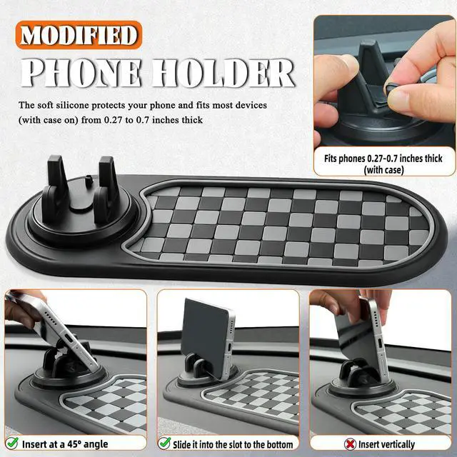 Alt view image 6 of 7 - Multifunctional Car Anti-Slip Mat with 360° Rotating Phone Holder 3 in 1 Anti Slip Mat for Car, Dashboard Mat Anti Slip Pad for Car Dashboard Organizer for Sunglasses, Keys