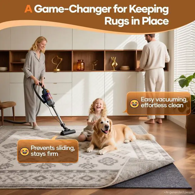 Alt view image 2 of 7 - Non Slip Cushioned Rug Pad Gripper, Felt and Silicone Backing, Carpet Liner Protector Mat for Area Rugs and Hardwood Floors, Keep Rugs Safe and in Place, 2 x 3 Ft 1/8 inch Thick