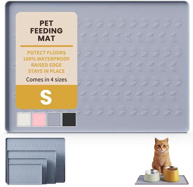 Main image of Waterproof Silicone Pet Feeding Mat, Dog Cat Food Water Bowl, Raised Edge