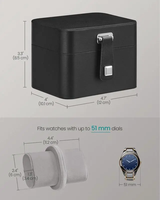 Alt view image 5 of 6 - 2 Watch Travel Case, 2-Slot Watch Box, Pillow with Hidden Storage, Adjustable Divider, Flap Pocket, 4 x 4.7 x 3.3 Inches, Gift Idea, Ink Black Surface, Dove Gray Lining UJWB029GD01