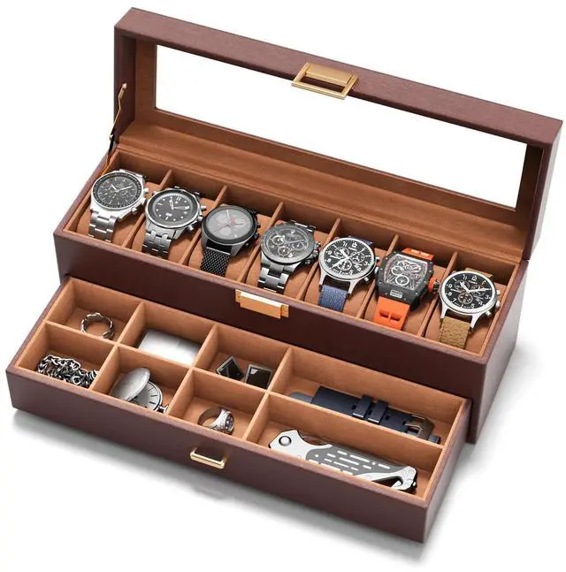Main image of Watch Cases Box for Men 7 Slots Display Case with Jewelry Bottom