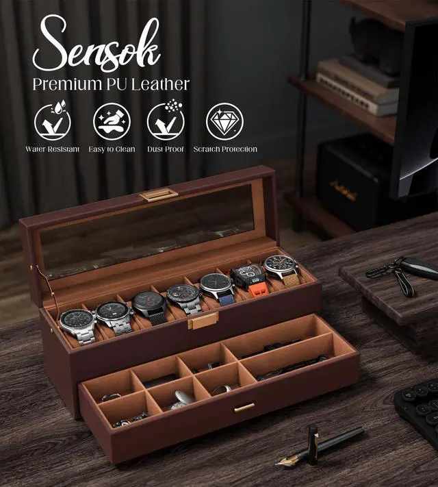 Alt view image 3 of 7 - Watch Cases Box for Men 7 Slots Display Case with Jewelry Bottom