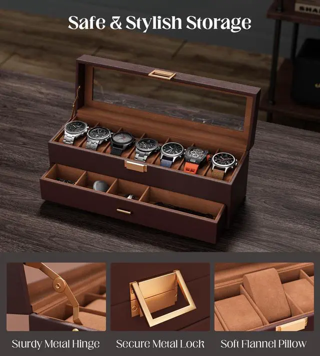 Alt view image 4 of 7 - Watch Cases Box for Men 7 Slots Display Case with Jewelry Bottom