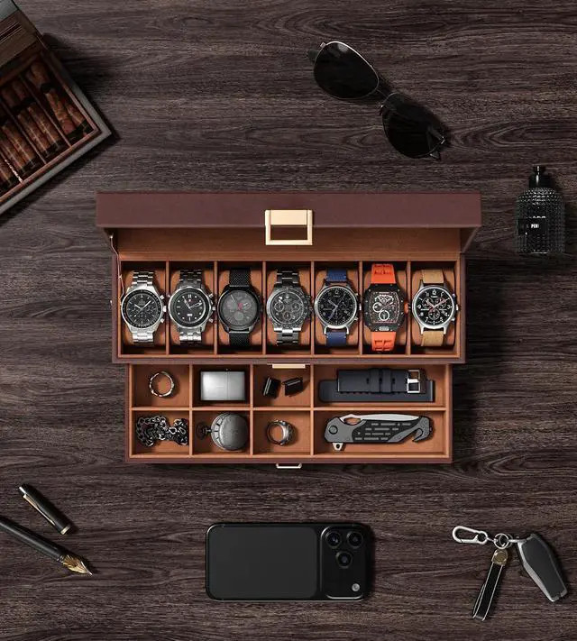 Alt view image 6 of 7 - Watch Cases Box for Men 7 Slots Display Case with Jewelry Bottom