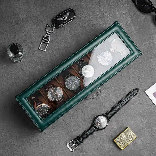 Alt view image 3 of 7 - Watch Box, 6 Slot Watch Display Case with Drawer -MidnightGreen