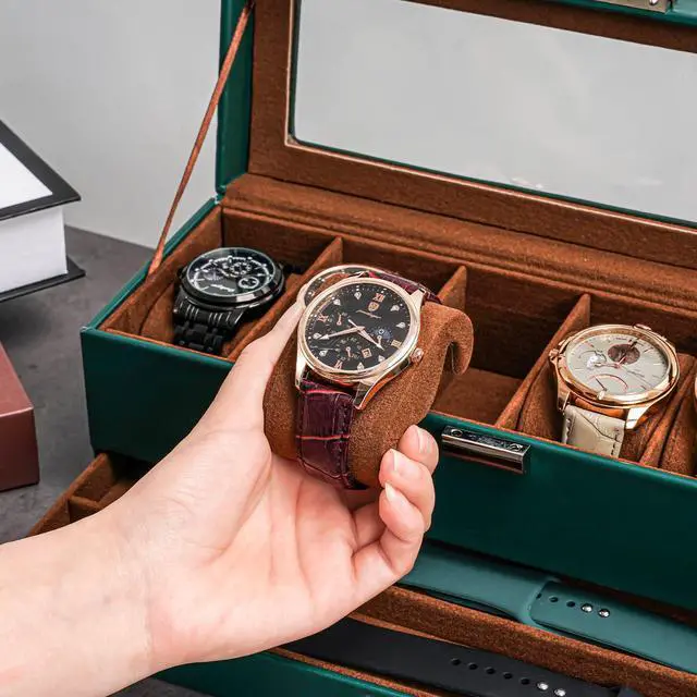 Alt view image 7 of 7 - Watch Box, 6 Slot Watch Display Case with Drawer -MidnightGreen