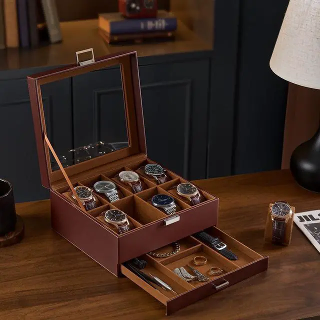 Alt view image 5 of 7 - Watch Case, 8 Slot Mens Watch Box with Drawer -Espresso