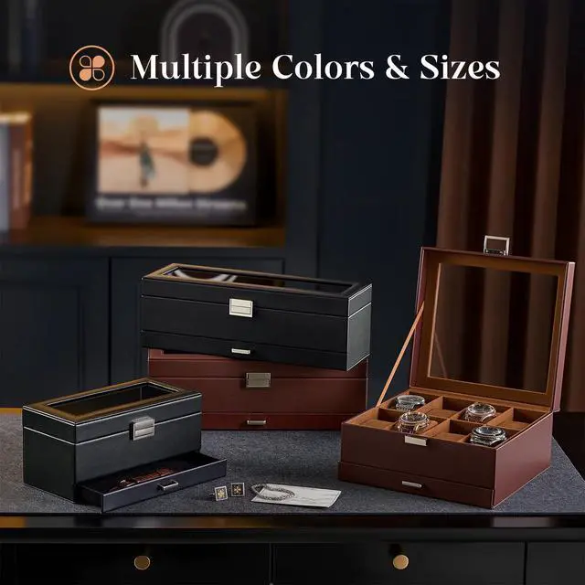 Alt view image 6 of 7 - Watch Case, 8 Slot Mens Watch Box with Drawer -Espresso