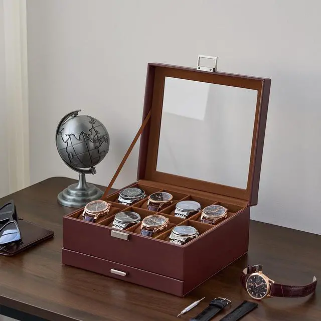 Alt view image 7 of 7 - Watch Case, 8 Slot Mens Watch Box with Drawer -Espresso
