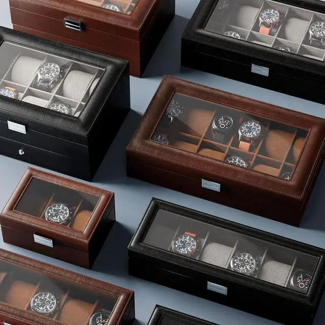 Alt view image 7 of 7 - Watch Box, 6 Slot Mens Watch Display Case, Black