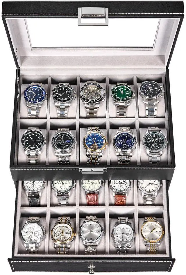 Main image of Watch Case, 20-Slot Watch Box Organizer with Large Glass Lid