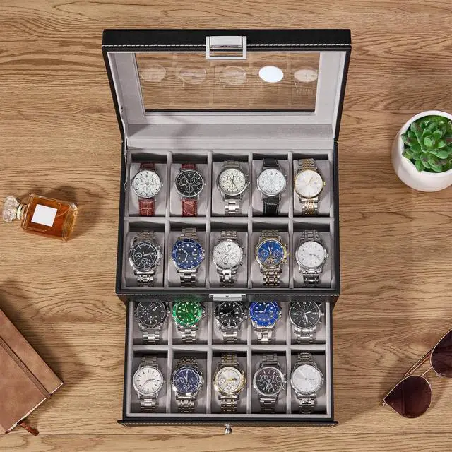 Alt view image 4 of 7 - Watch Case, 20-Slot Watch Box Organizer with Large Glass Lid