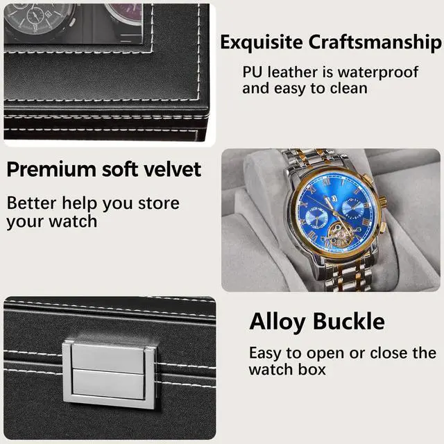 Alt view image 5 of 7 - Watch Case, 20-Slot Watch Box Organizer with Large Glass Lid