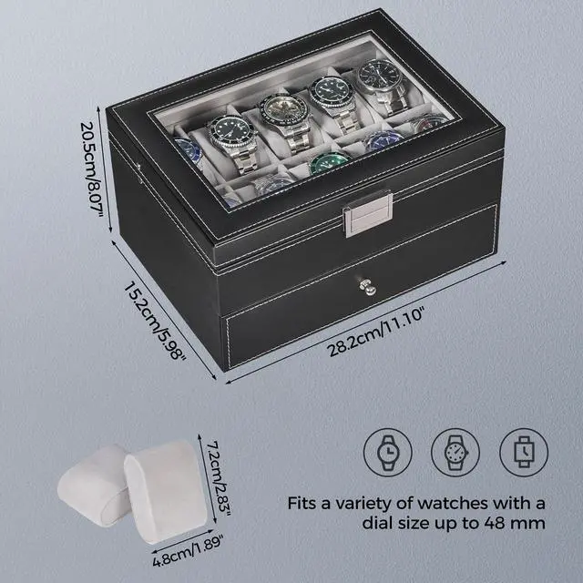 Alt view image 6 of 7 - Watch Case, 20-Slot Watch Box Organizer with Large Glass Lid