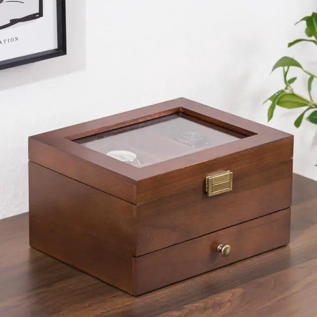 Alt view image 3 of 7 - Wooden Watch Case, 8 Slot Mens Watch Box with Drawer, 2-Layer Mens Jewelry Box Storage Holder Organizer Display Case, Fathers Day Gift, Anniversary Birthday Gifts for Men Women -8 Slot, Brown