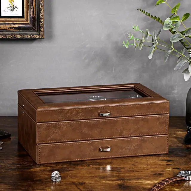 Alt view image 3 of 7 - Watch Cases for Men, 12-Slot Watch Box with Large Glass Lid