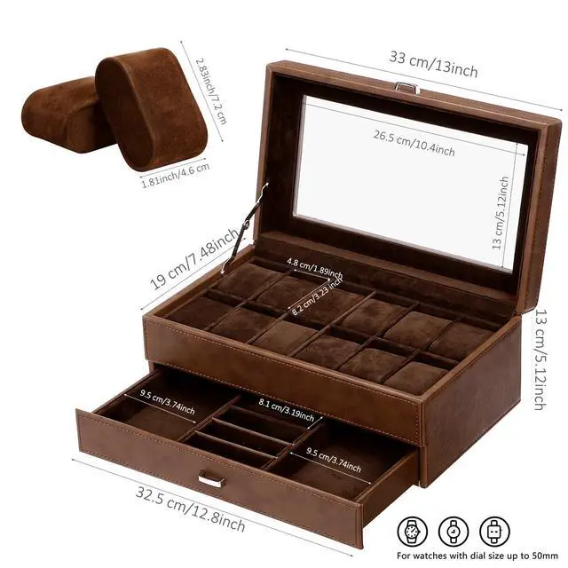Alt view image 6 of 7 - Watch Cases for Men, 12-Slot Watch Box with Large Glass Lid