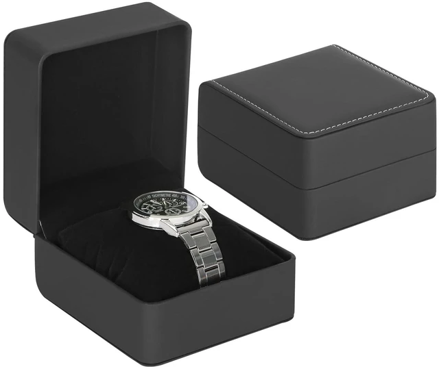 Main image of Single Watch Case, Travel Watch Gift Box with Removable Pillow, Luxury PU Leather Wristwatch Display Organizer Holder Boxes for Mem and Women (Black)