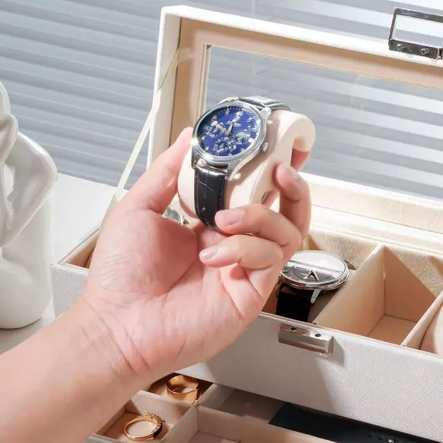 Alt view image 5 of 7 - Watch Box, 6 Slot Watch Display Case with Drawer -White