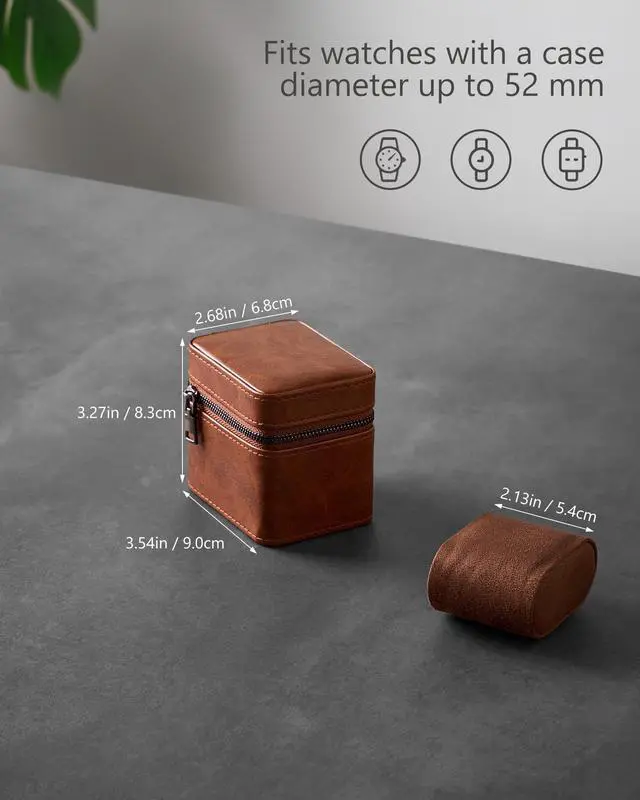 Alt view image 7 of 7 - Single Watch Travel Case for Men, Portable Watch Holder -Brown
