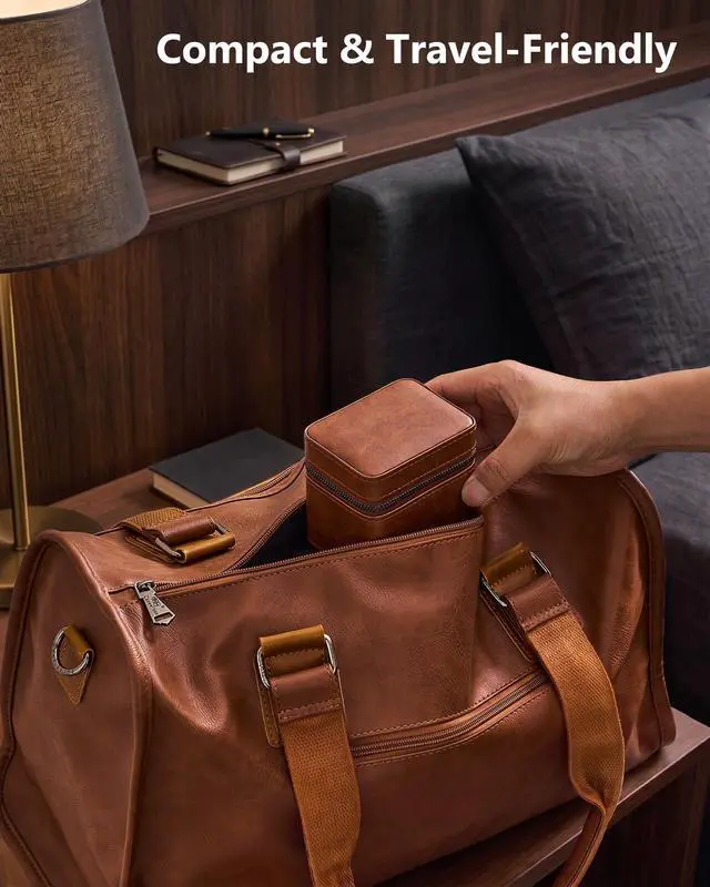 Alt view image 6 of 7 - Single Watch Travel Case for Men, Portable Watch Holder -Brown