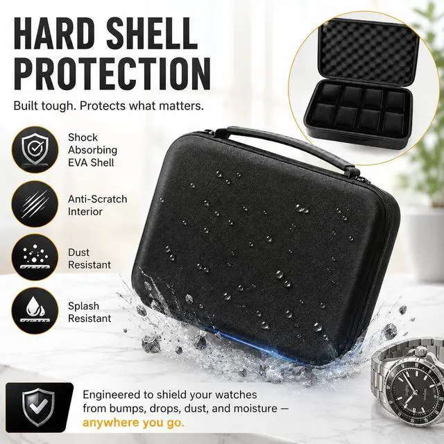 Alt view image 2 of 7 - 8 Slot Travel Watch Case for Men Woman, Hard Shell Watch Organizer
