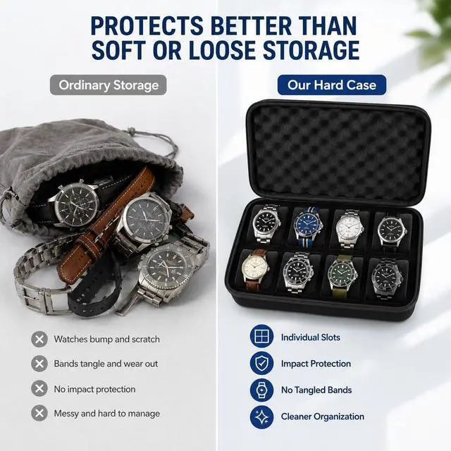 Alt view image 6 of 7 - 8 Slot Travel Watch Case for Men Woman, Hard Shell Watch Organizer