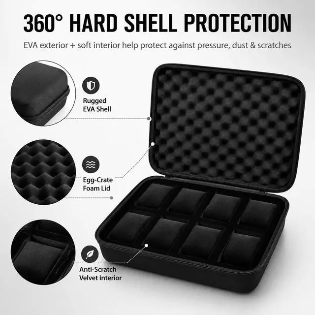Alt view image 3 of 7 - 8 Slot Travel Watch Case for Men Woman, Hard Shell Watch Organizer