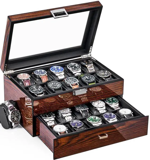 Main image of High-End Watch Case, 20-Slot Watch Box Organizer Large Glass Lid