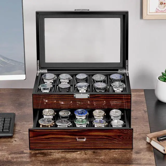 Alt view image 2 of 7 - High-End Watch Case, 20-Slot Watch Box Organizer Large Glass Lid