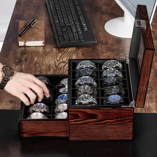 Alt view image 3 of 7 - High-End Watch Case, 20-Slot Watch Box Organizer Large Glass Lid