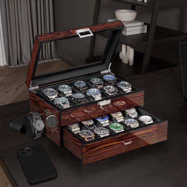 Alt view image 4 of 7 - High-End Watch Case, 20-Slot Watch Box Organizer Large Glass Lid