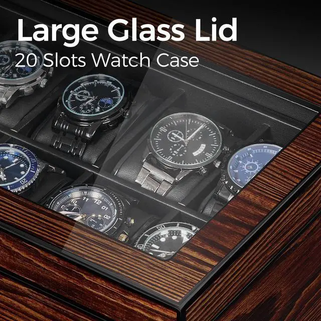 Alt view image 5 of 7 - High-End Watch Case, 20-Slot Watch Box Organizer Large Glass Lid
