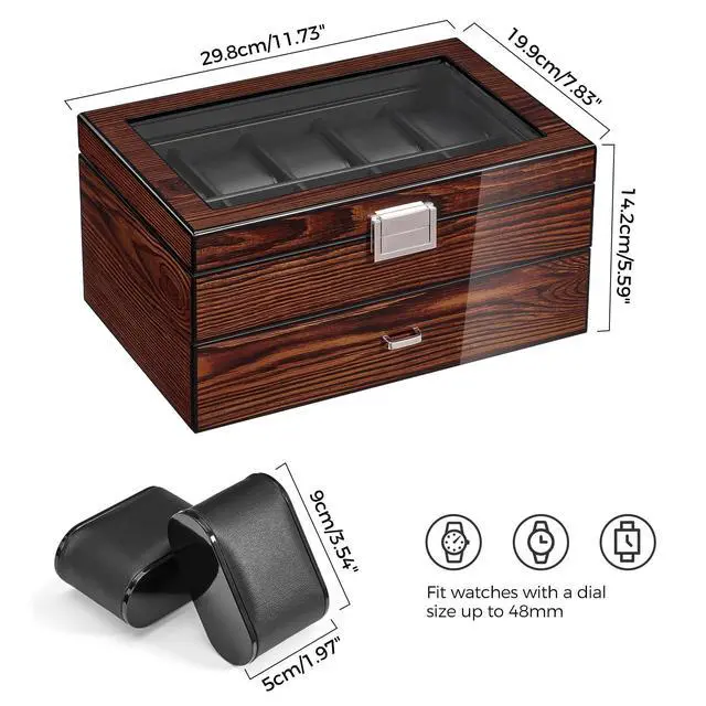 Alt view image 7 of 7 - High-End Watch Case, 20-Slot Watch Box Organizer Large Glass Lid