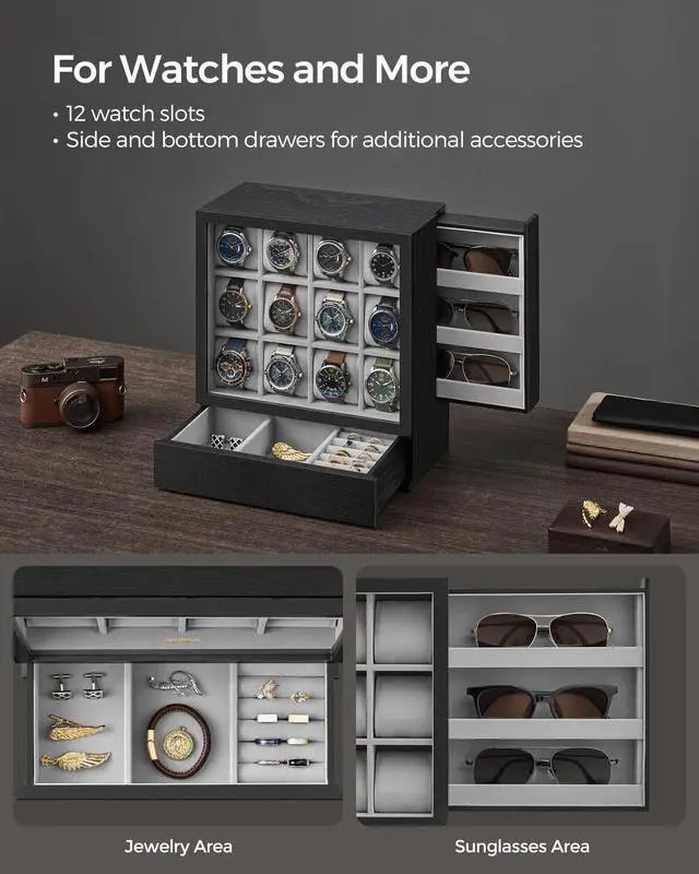 Alt view image 3 of 6 - Watch Box 12-Slot Watch Display Case with Window